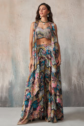 Designer sharara style inspired dress on pure georgette with beautiful Khatli Work.